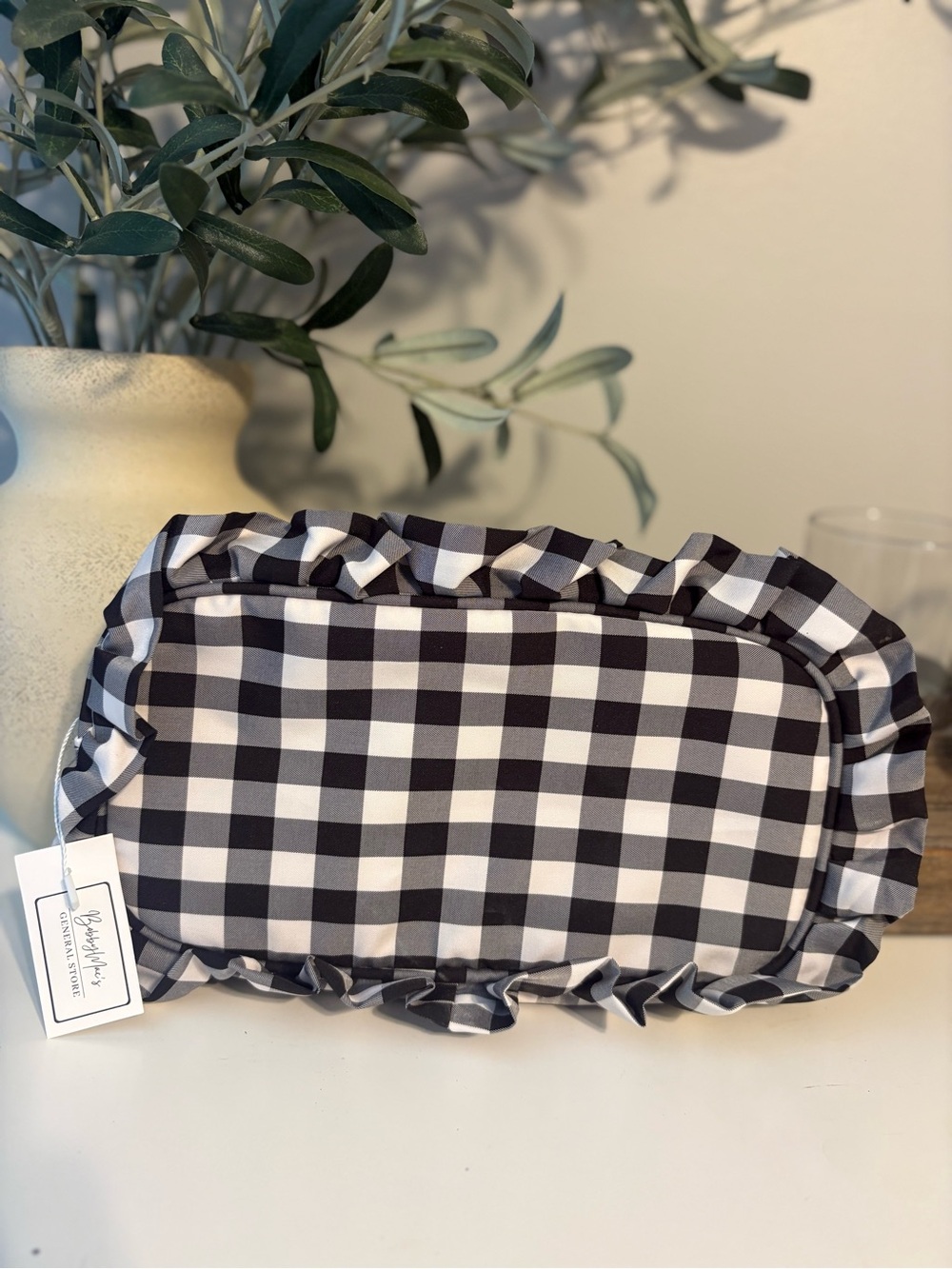 Mugsy Black & White Gingham Ruffle Zip Pouch